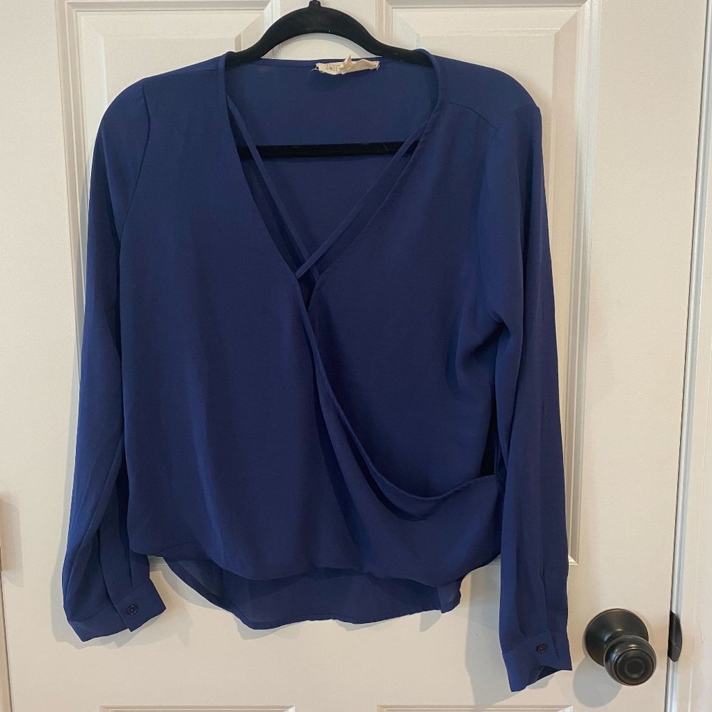 Sweet Wanderer Blue Blouse with‎ Crisscross Design - Size Medium